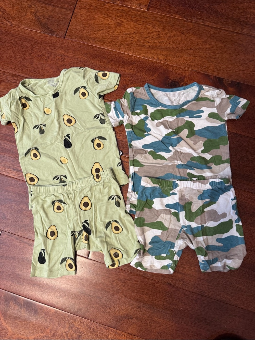 Kyte BABY Avocado Print & Camo Short Pajama Set - Green, Blue, Cream